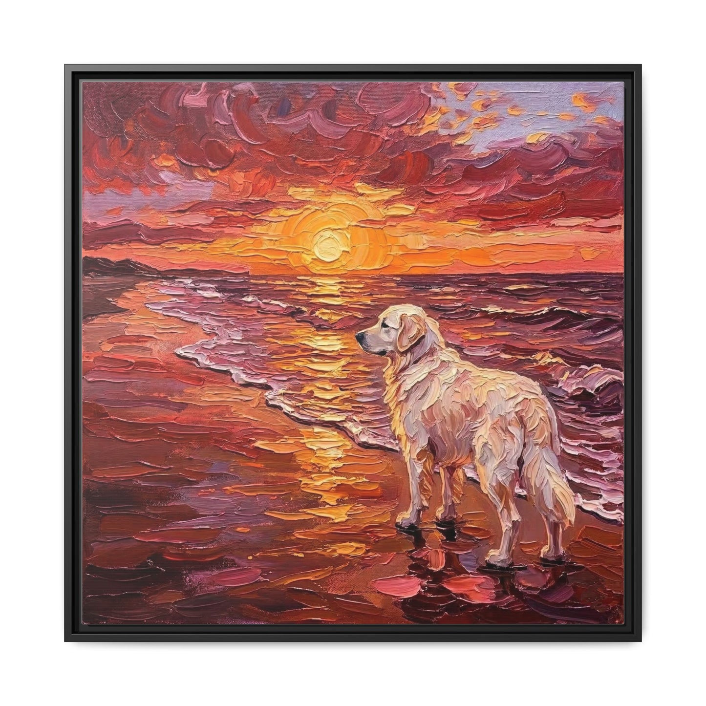 "Beach Day - Great Pyrenees" Framed Canvas Wall Art
