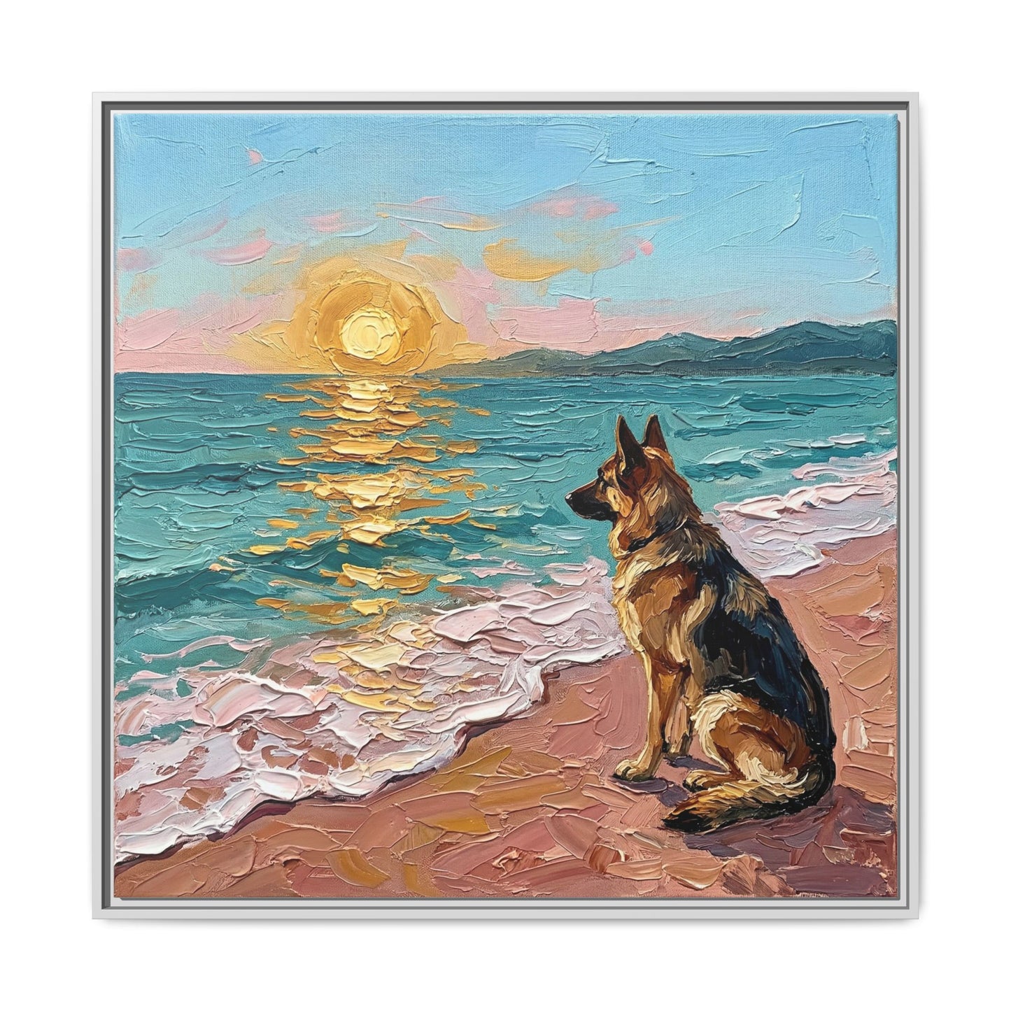 "Beach Day - German Shepherd 2" Framed Canvas Wall Art