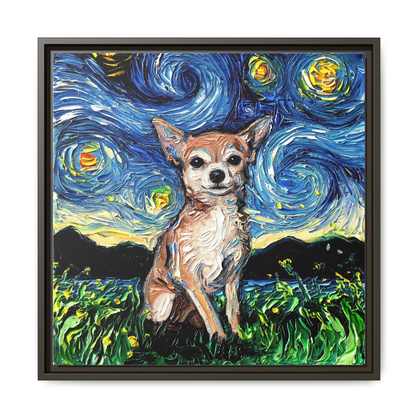 "Chihuahua Night" Framed Canvas Wall Art
