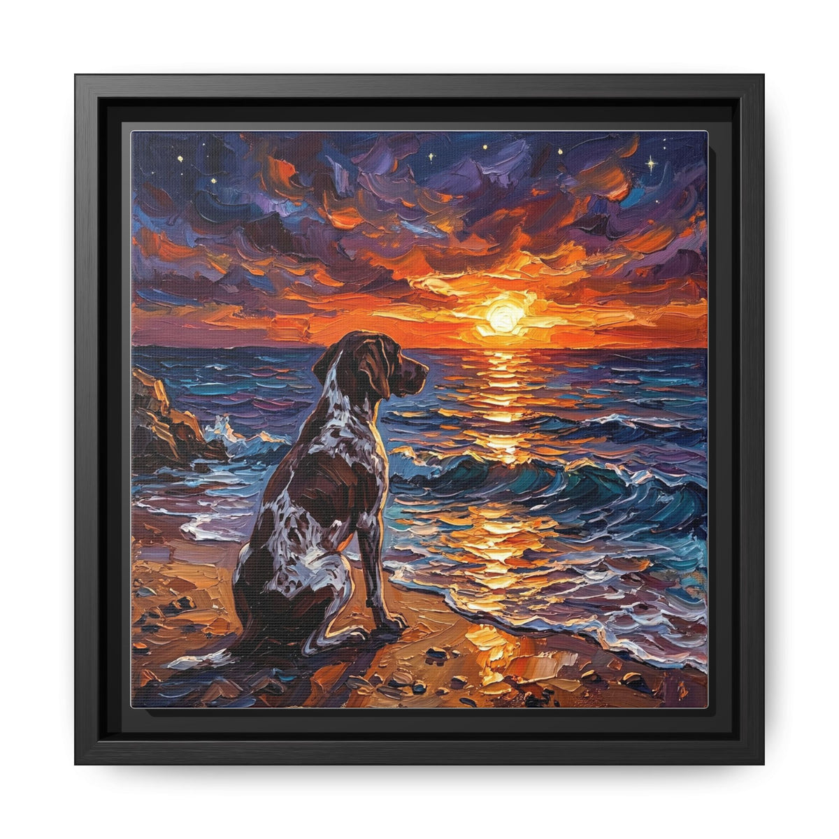 "Beach Days - German Short Hair Pointer" Framed Canvas Wall Art
