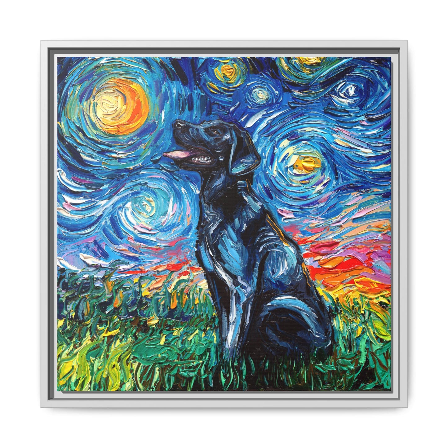 "Black Labrador Night" Framed Canvas Wall Art