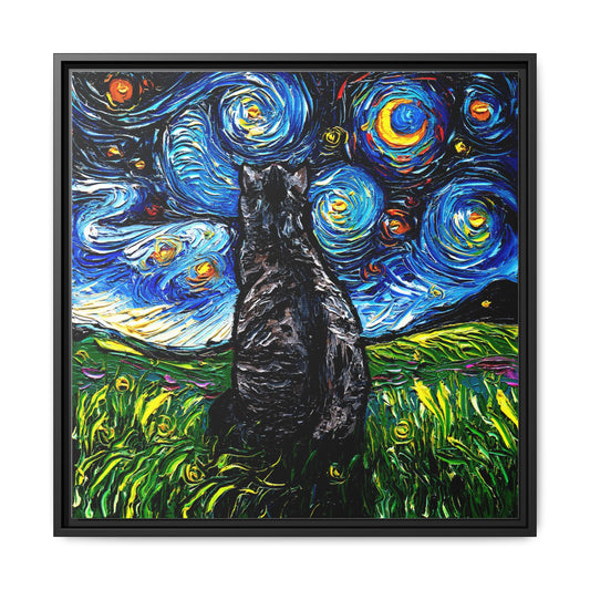 "Gray Tabby Night" Framed Canvas Wall Art