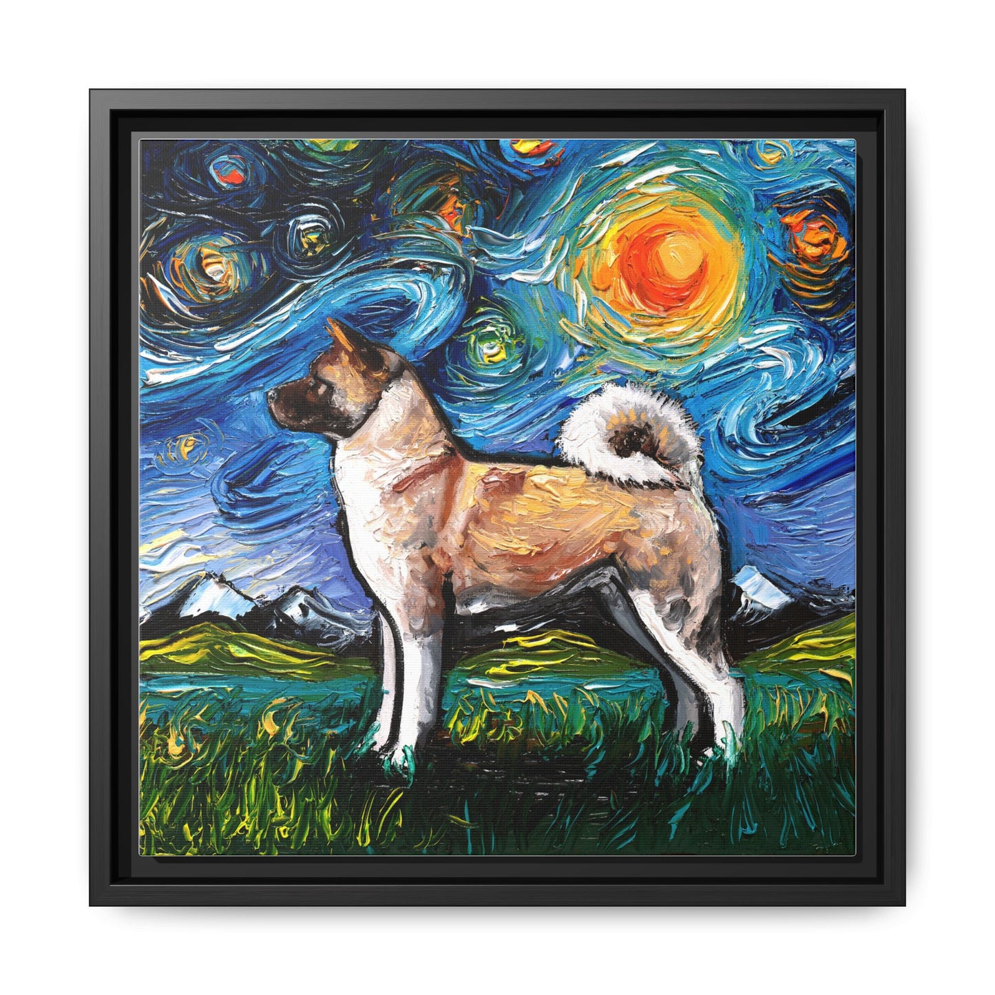 "Akita Inu Night" Framed Canvas Wall Art