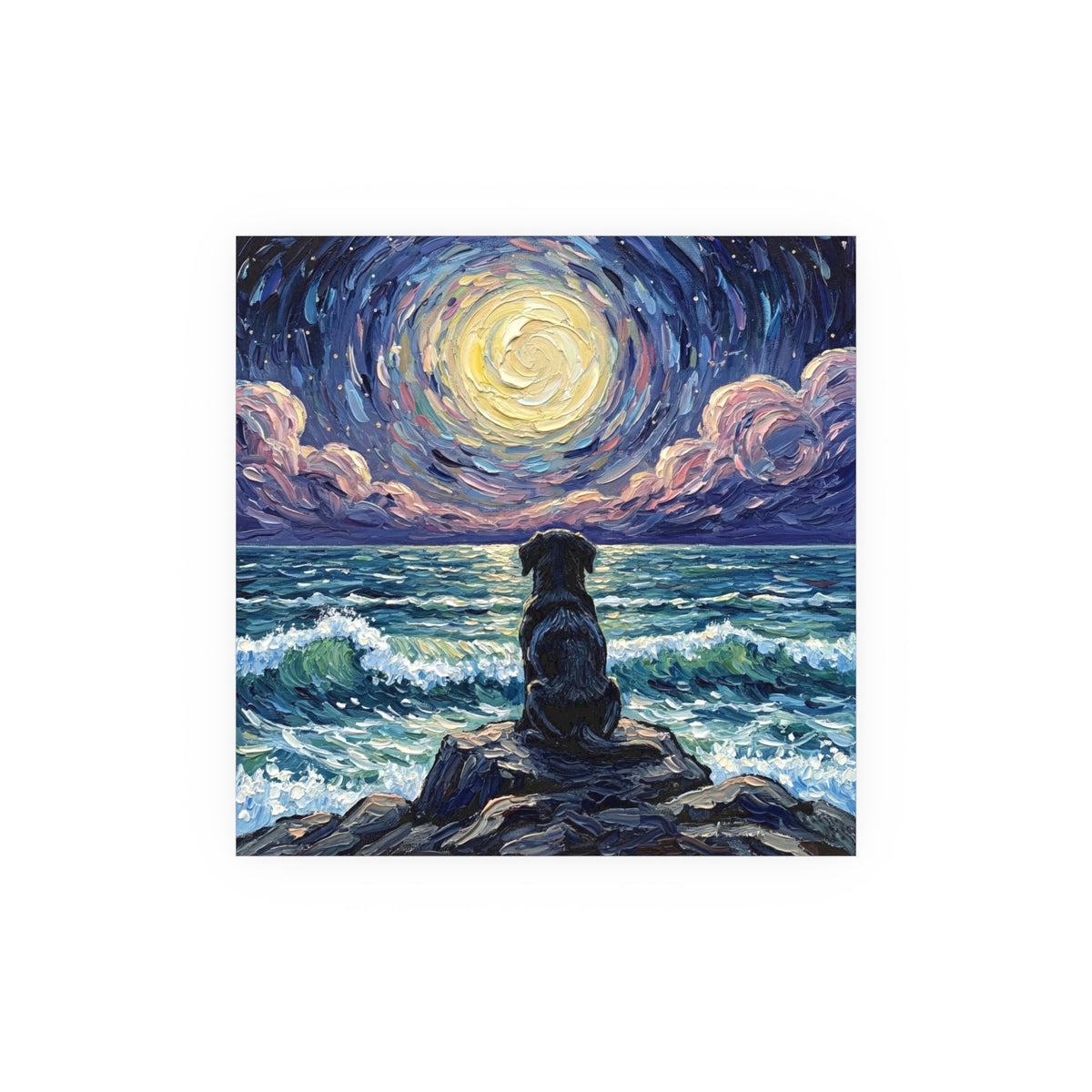 "Beach Night - Black Labrador Puppy" Wall Art Paper Print