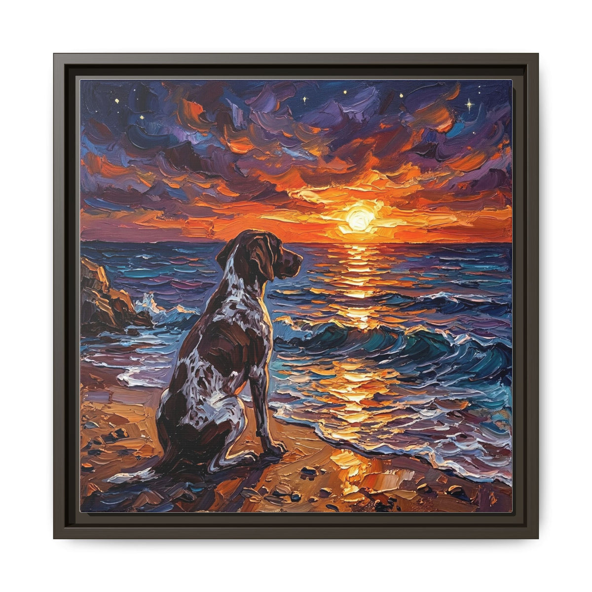 "Beach Days - German Short Hair Pointer" Framed Canvas Wall Art