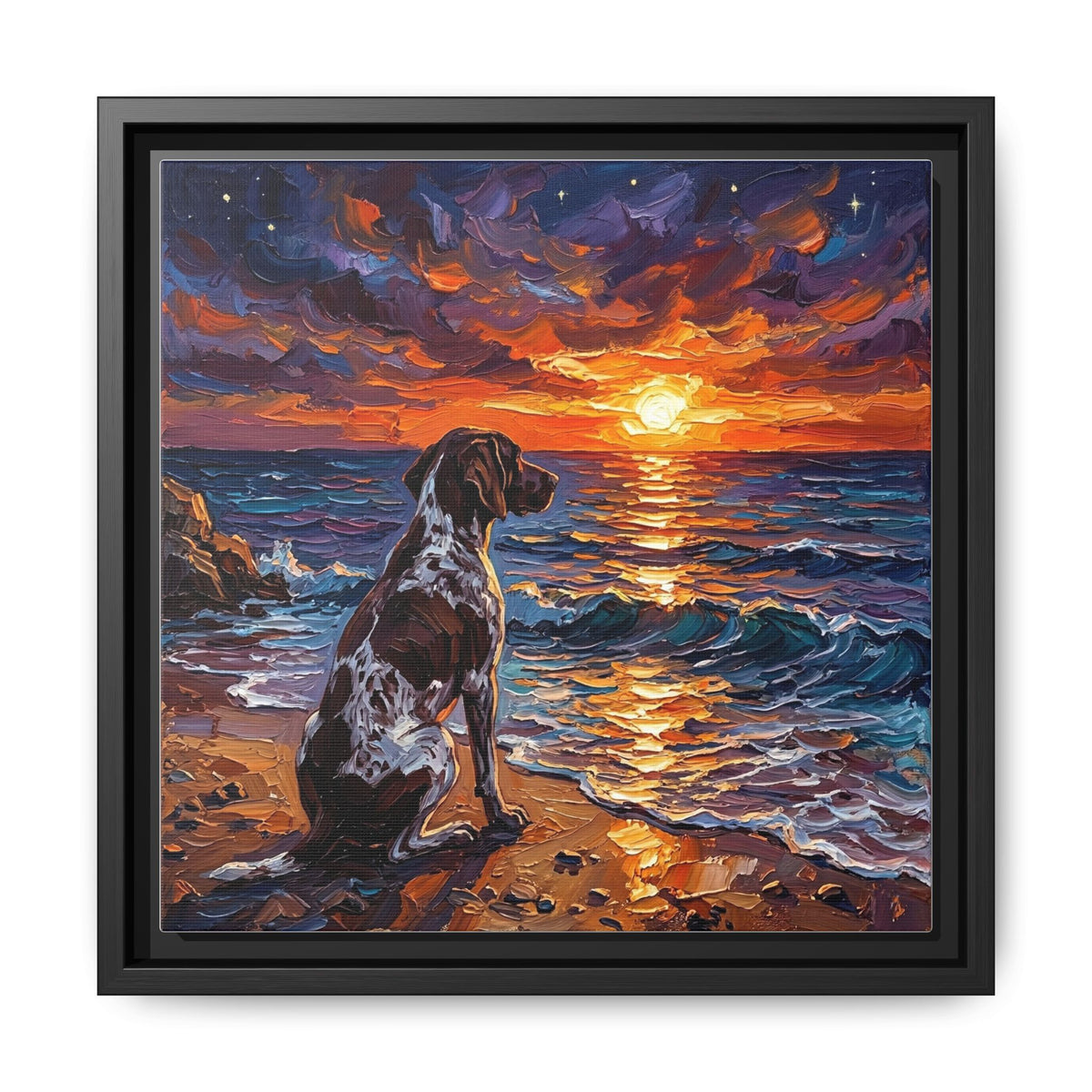 "Beach Days - German Short Hair Pointer" Framed Canvas Wall Art