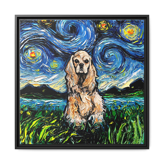 "Buff American Cocker Spaniel Night" Framed Canvas Wall Art