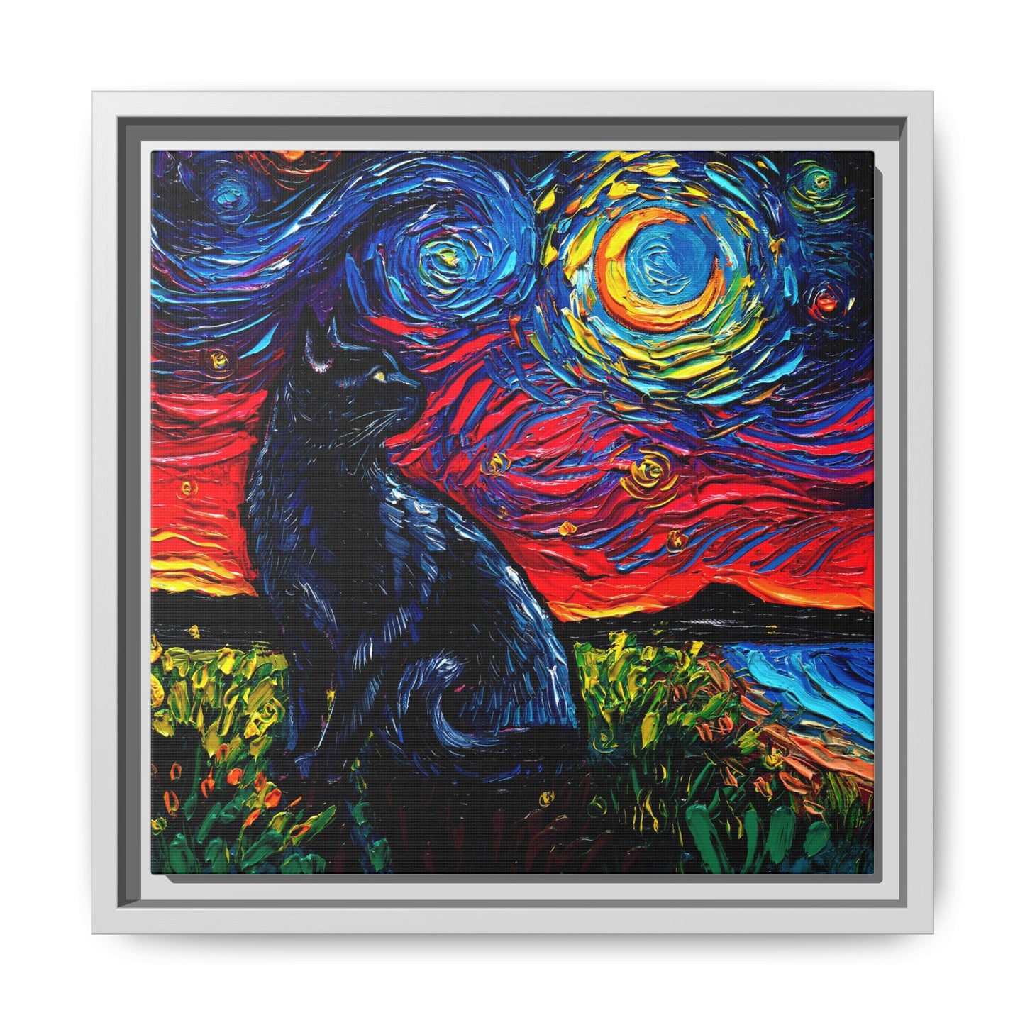 "Black Cat Night" Framed Canvas Wall Art