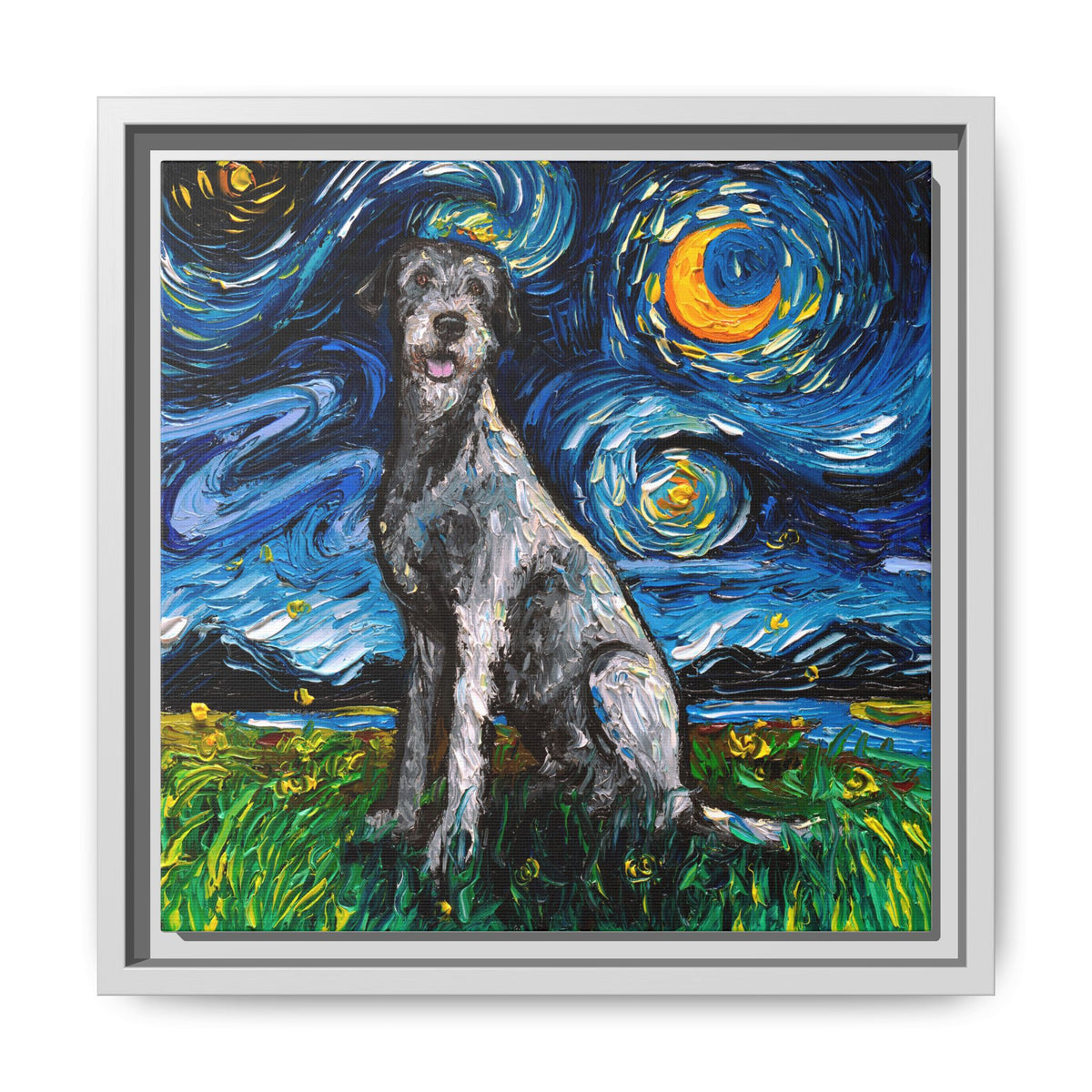"Irish Wolfhound Night" Framed Canvas Wall Art