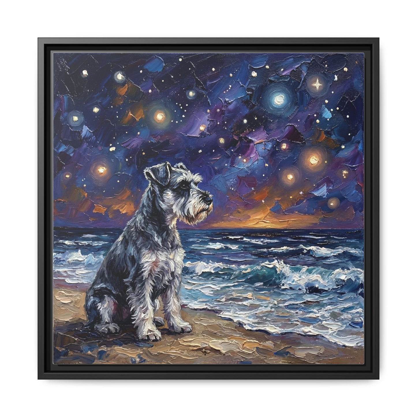 "Beach Nights - Schnauzer" Framed Canvas Wall Art