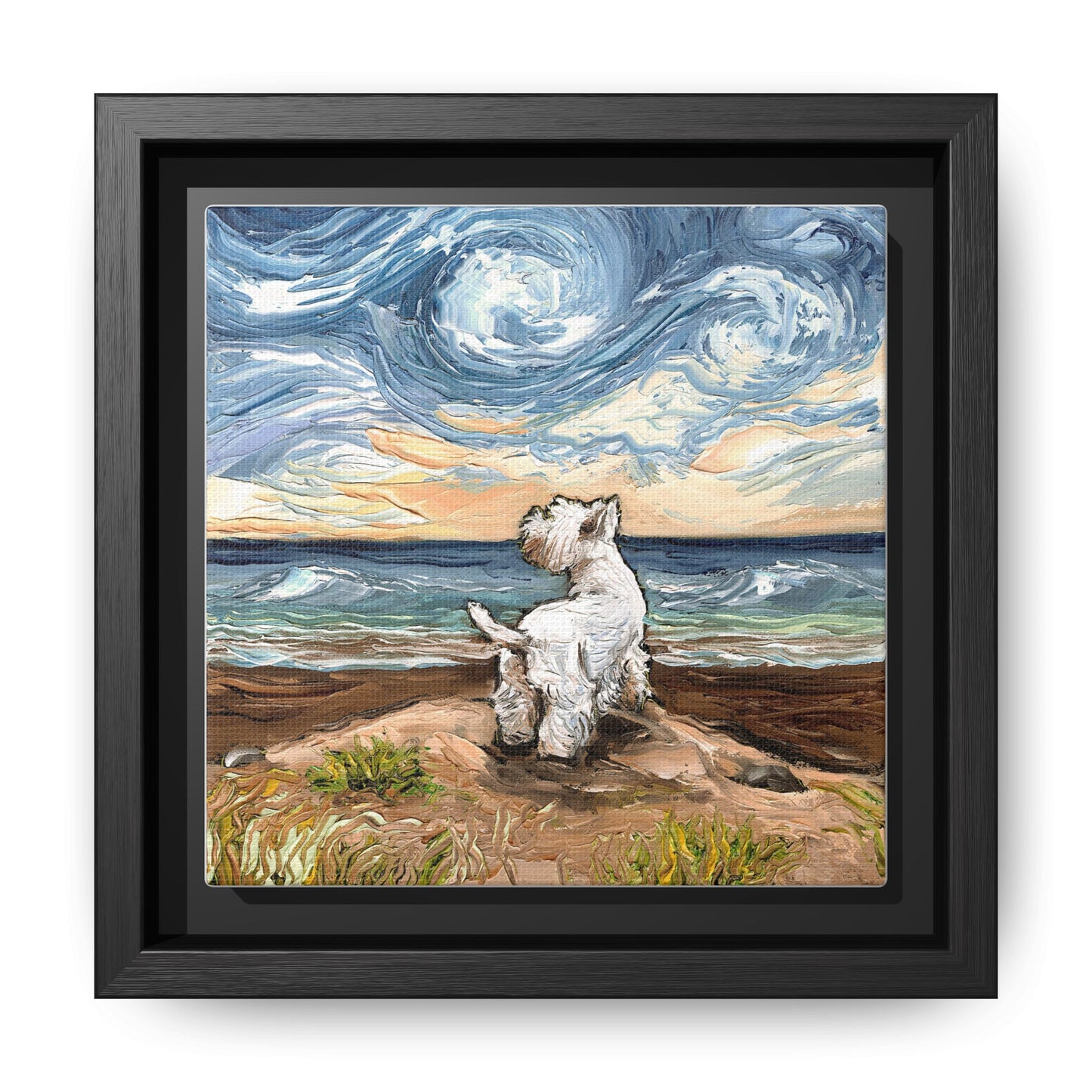 "Beach Day - Westie" Framed Canvas Wall Art