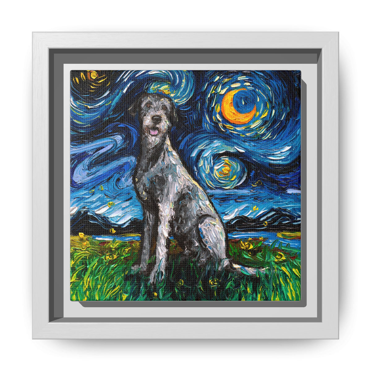 "Irish Wolfhound Night" Framed Canvas Wall Art
