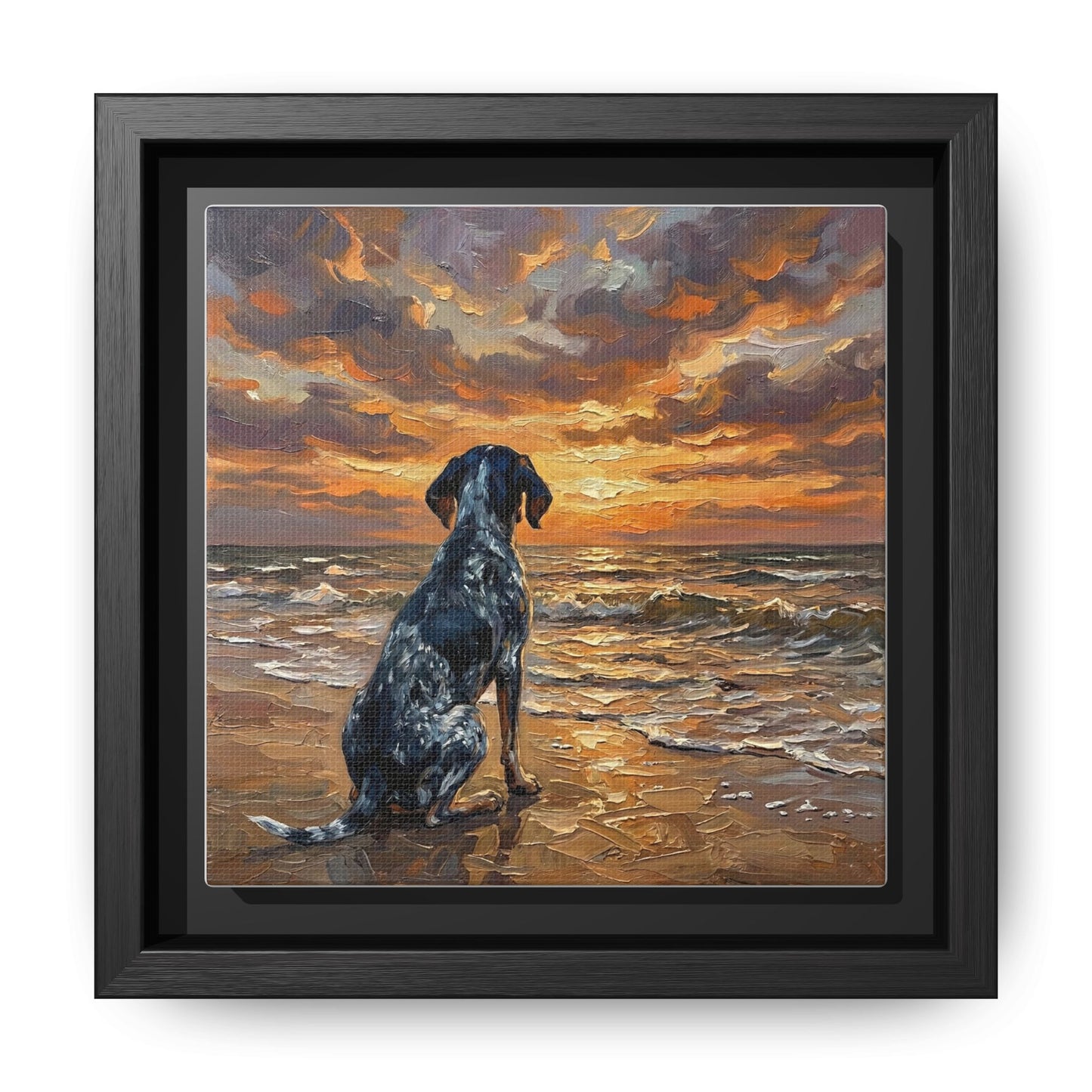 "Beach Day - Blue Tick Coonhound" Framed Canvas Wall Art