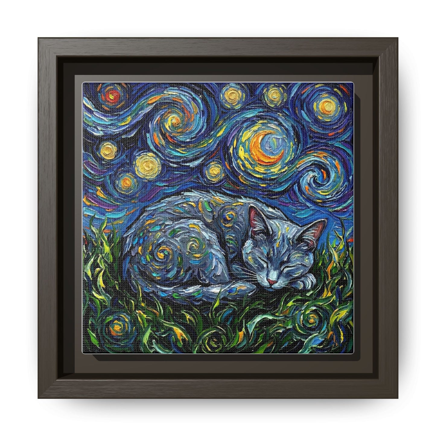 "Sleepy Korat Cat Night" Framed Canvas Wall Art