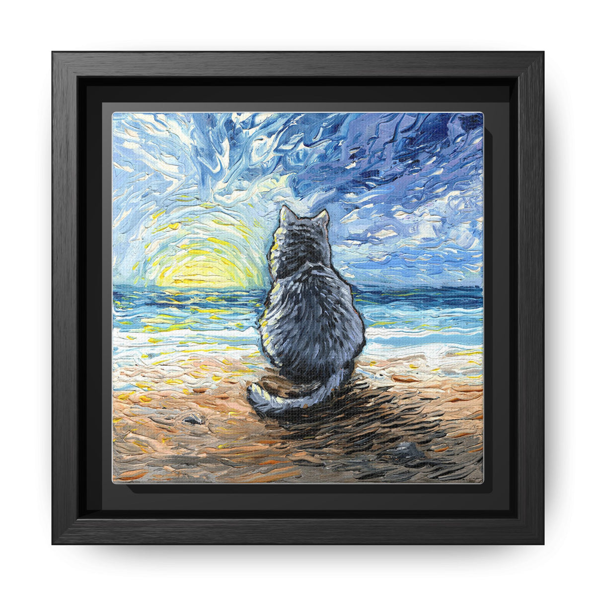 "Beach Day - Nebelung Cat" Framed Canvas Wall Art