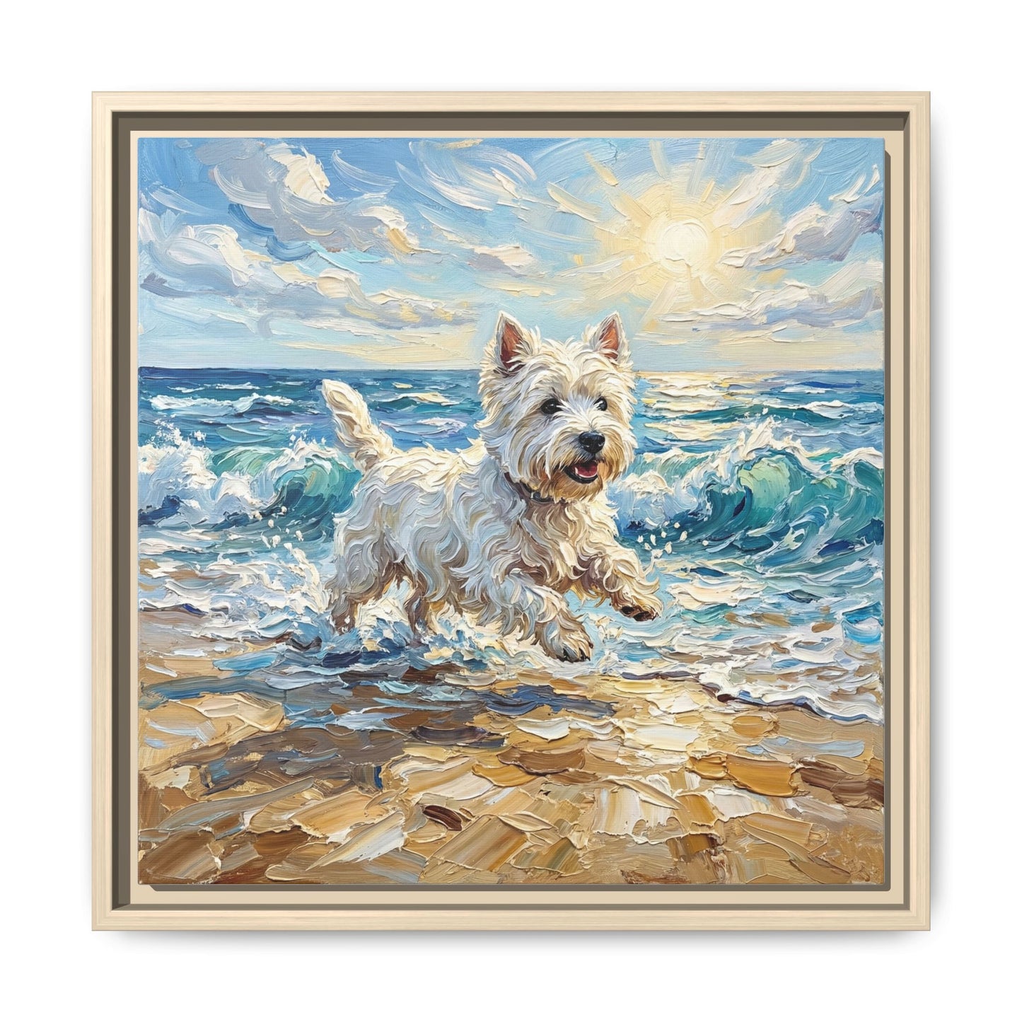 "Frolicking Westie" Framed Canvas Wall Art