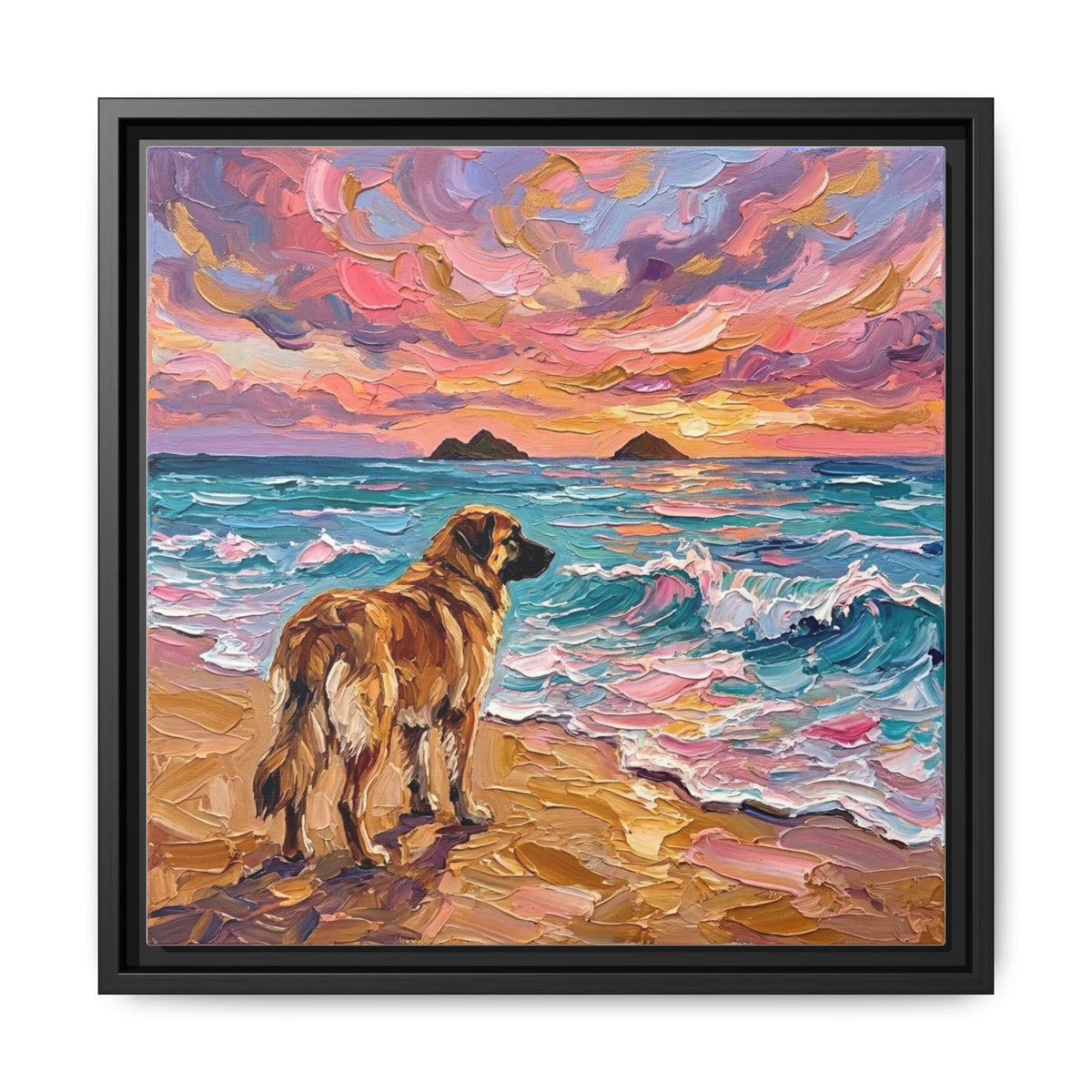 "Beach Days - Leonberger" Framed Canvas Wall Art
