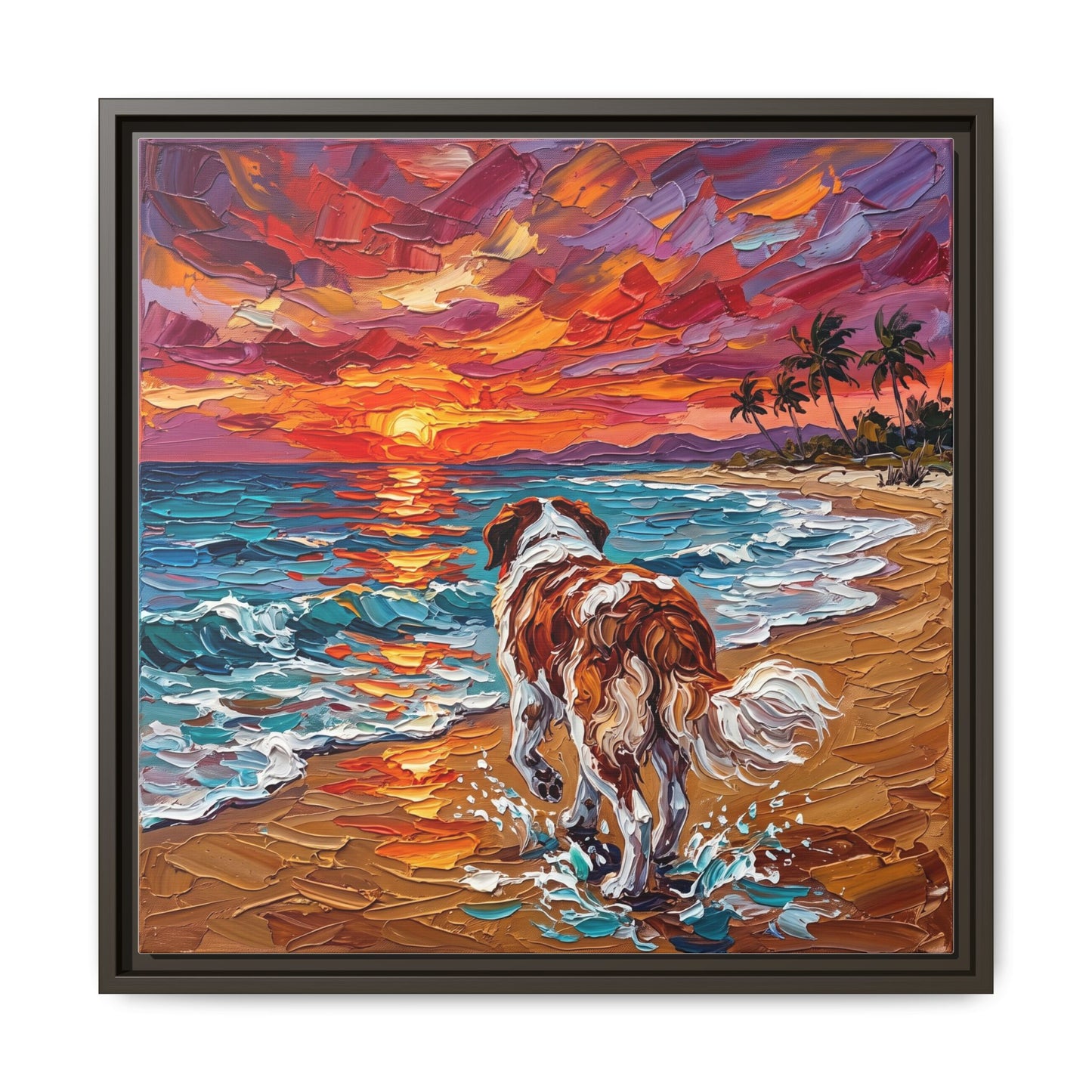 "Beach Sunset - Saint Bernard" Framed Canvas Wall Art