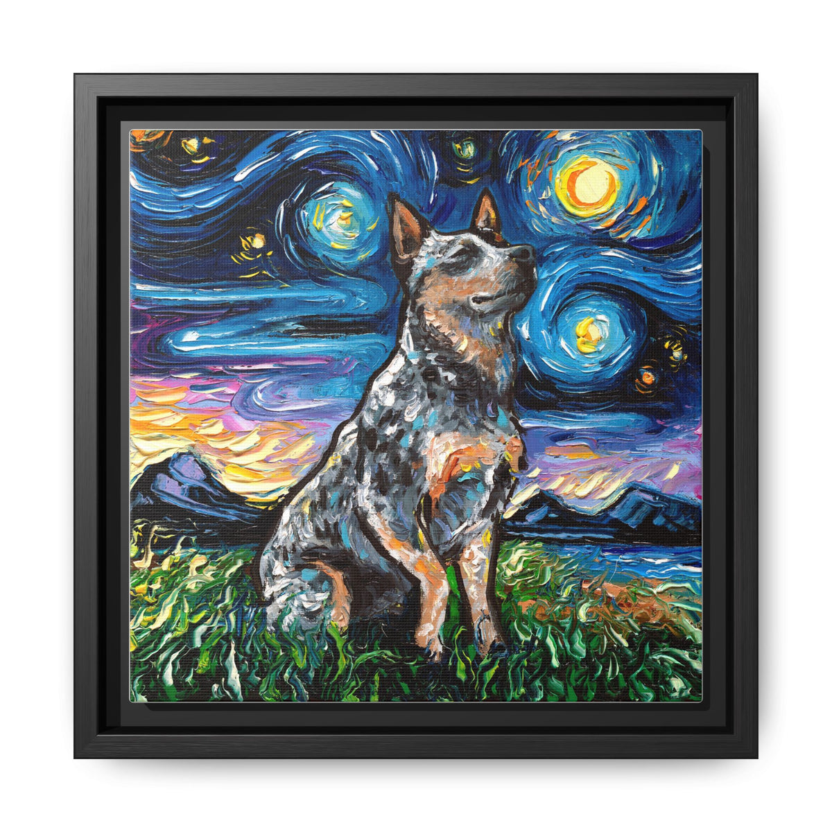 "Blue Heeler Night" Framed Canvas Wall Art
