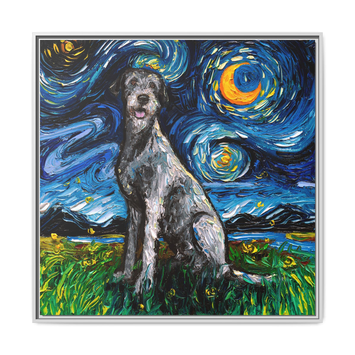 "Irish Wolfhound Night" Framed Canvas Wall Art