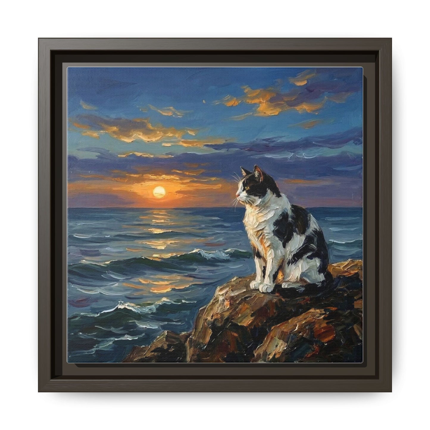 "Beach Day - Magpie Cat" Framed Canvas Wall Art