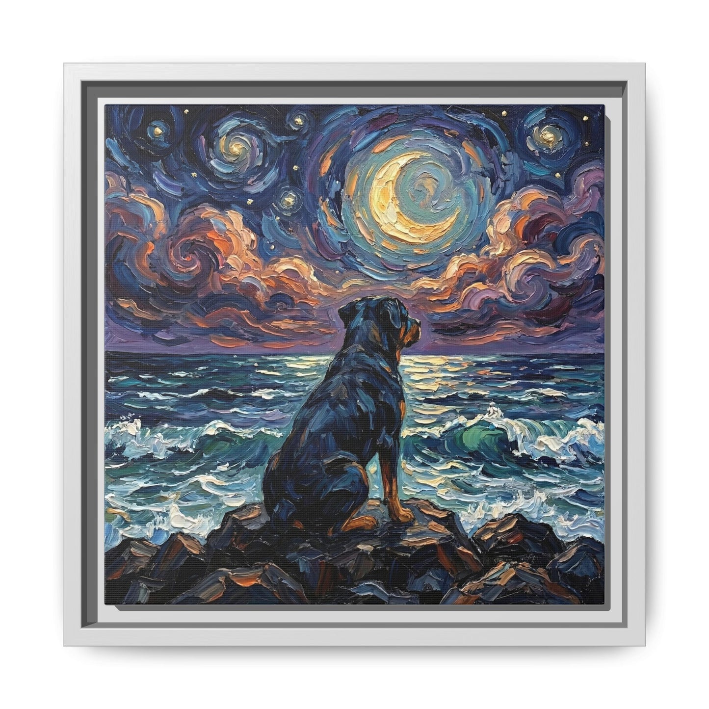 "Beach Nights - Rottweiler" Framed Canvas Wall Art
