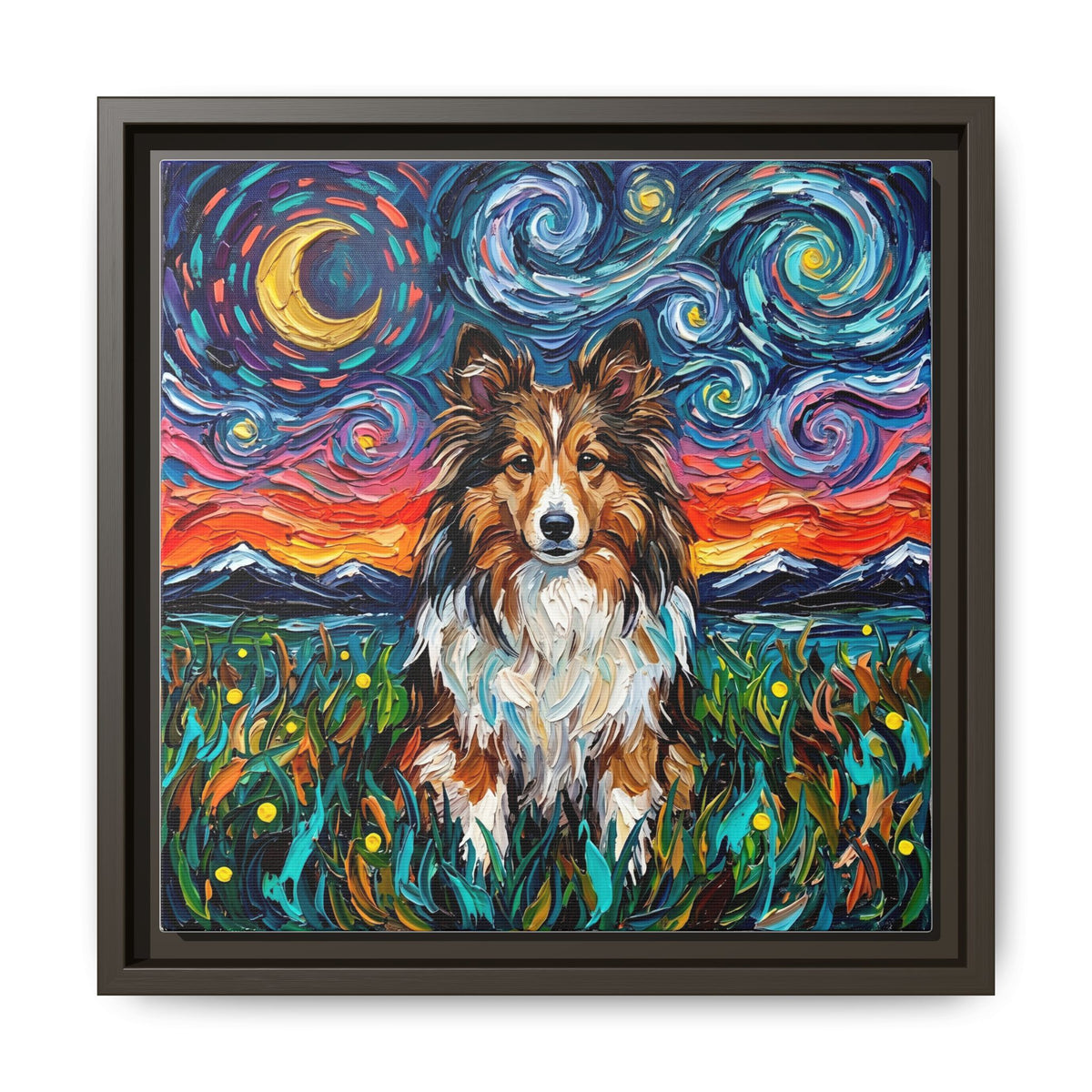 "Sheltie Night 2" Framed Canvas Wall Art