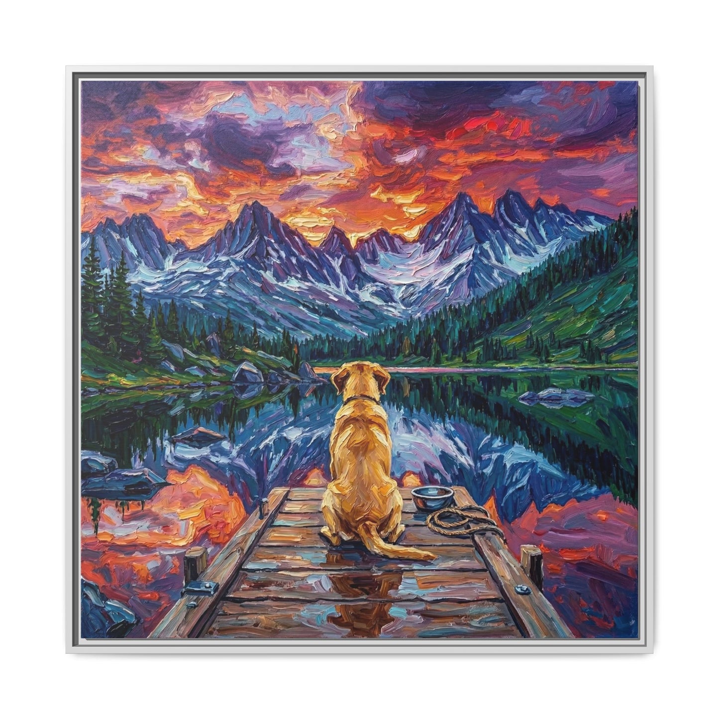 "On The Dock - Yellow Labrador" Framed Canvas Wall Art