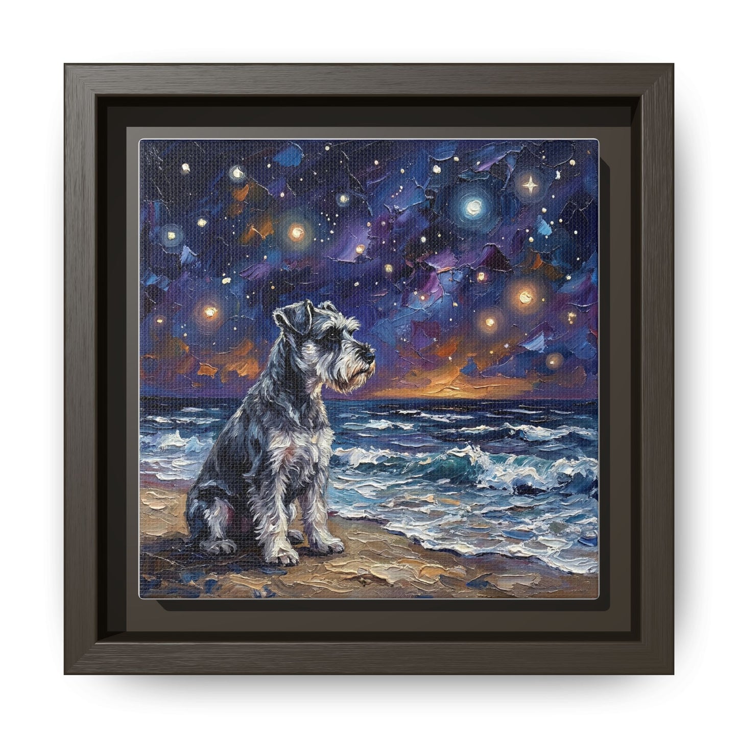 "Beach Nights - Schnauzer" Framed Canvas Wall Art