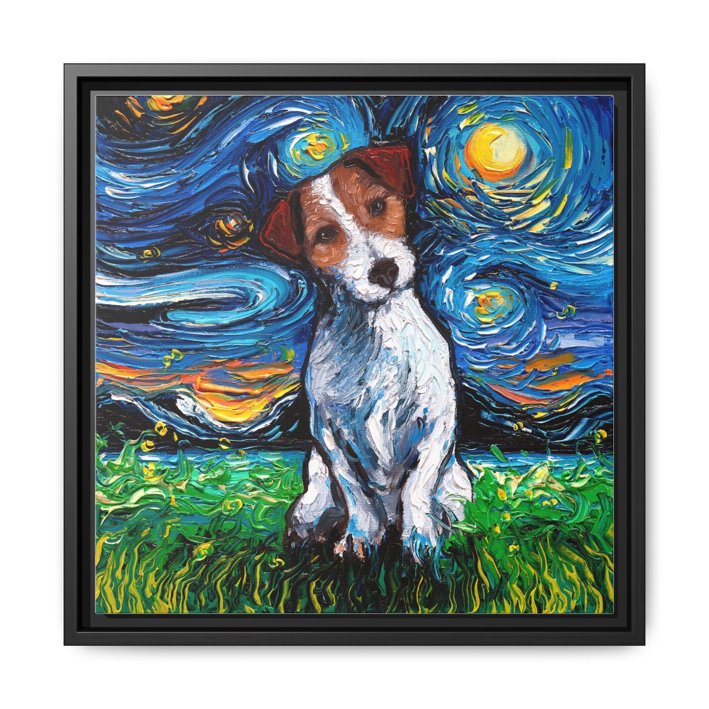 "Jack Russell Night" Framed Canvas Wall Art