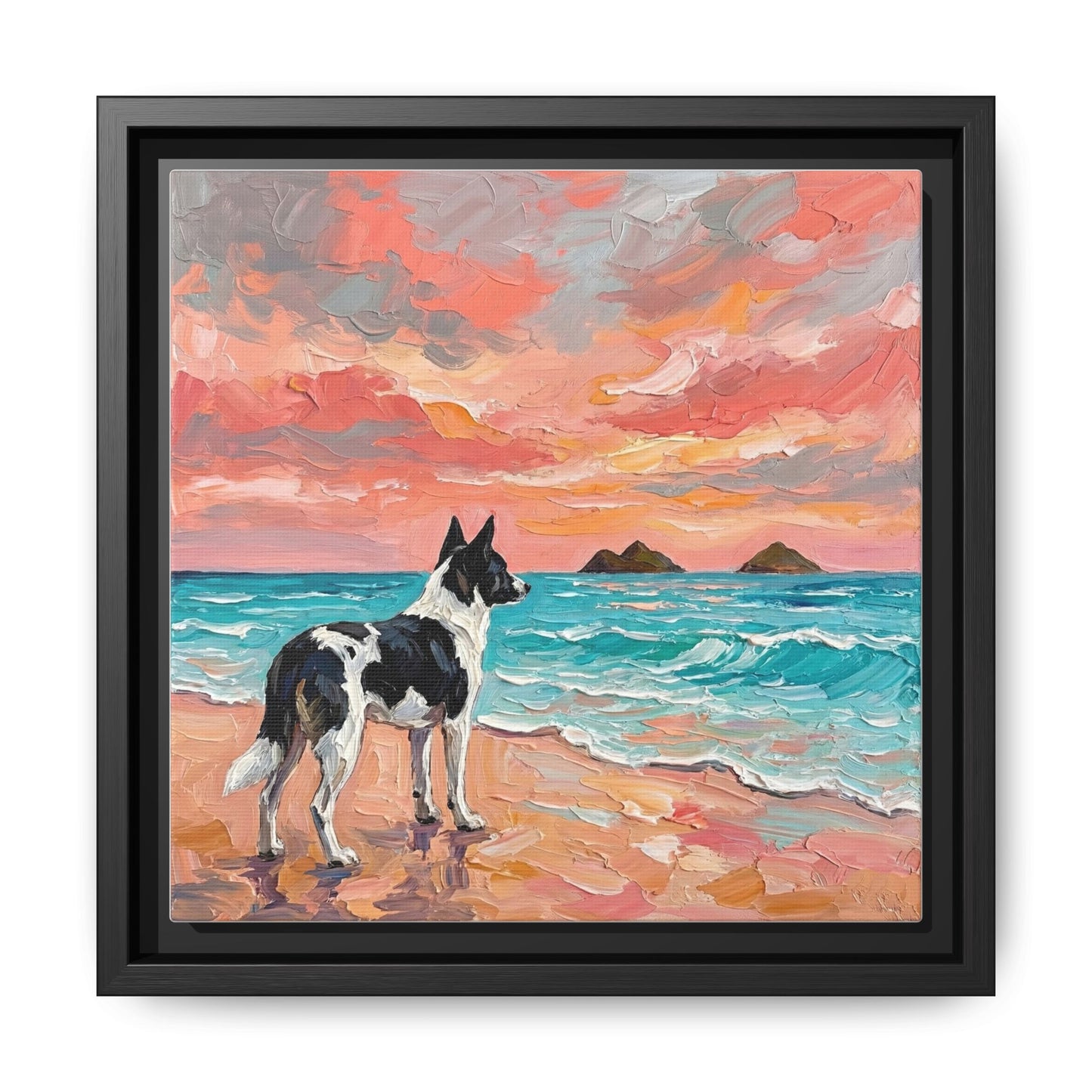"Beach Day - Canaan Dog" Framed Canvas Wall Art