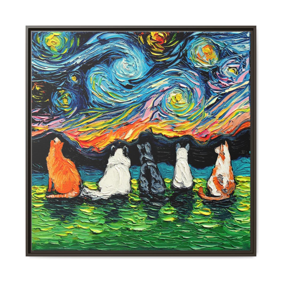 "Starry Cats" Framed Canvas Wall Art