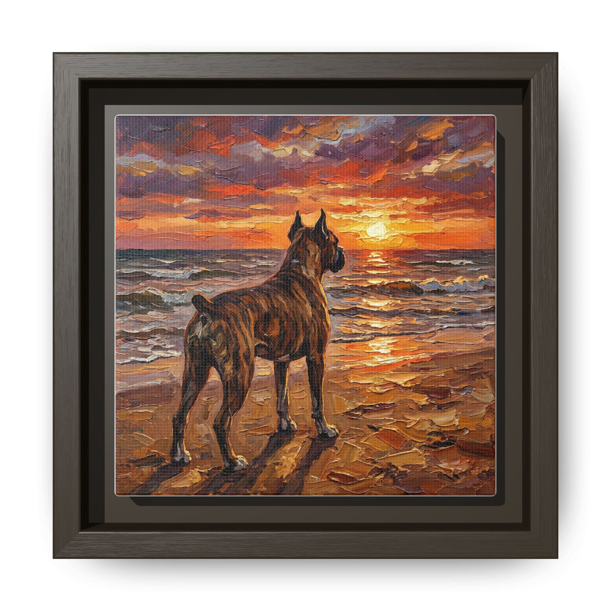 "Beach Day - Brindle Boxer" Framed Canvas Wall Art