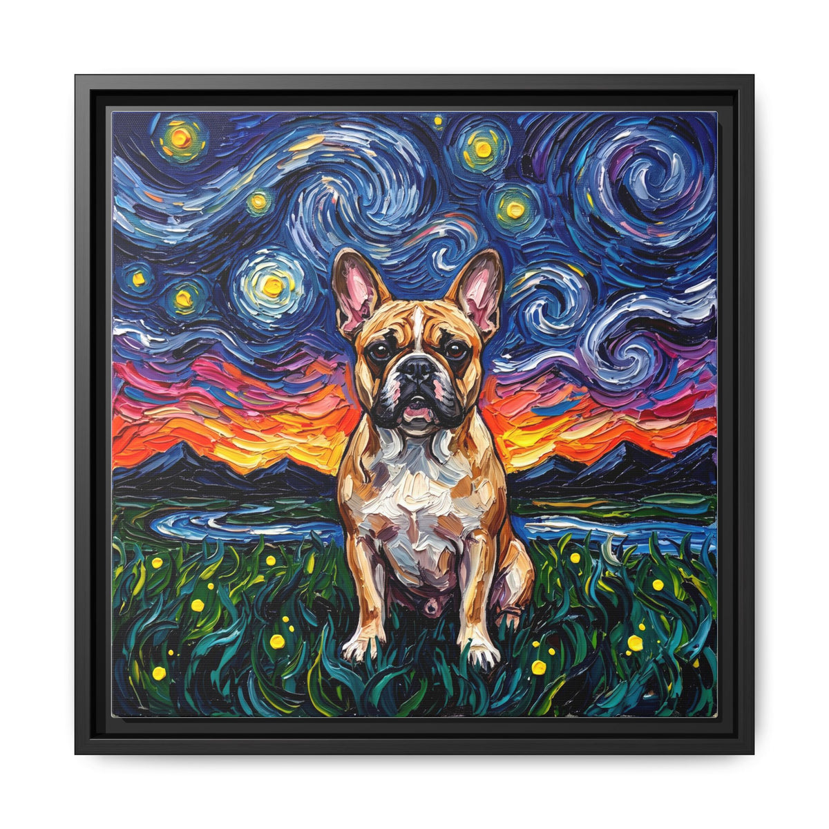 "Frenchie Night" Framed Canvas Wall Art