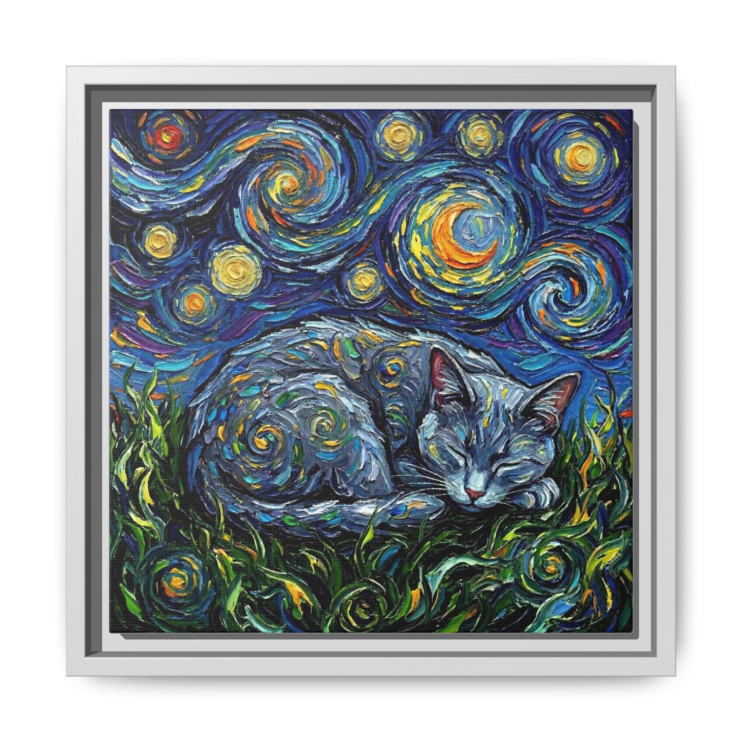 "Sleepy Korat Cat Night" Framed Canvas Wall Art