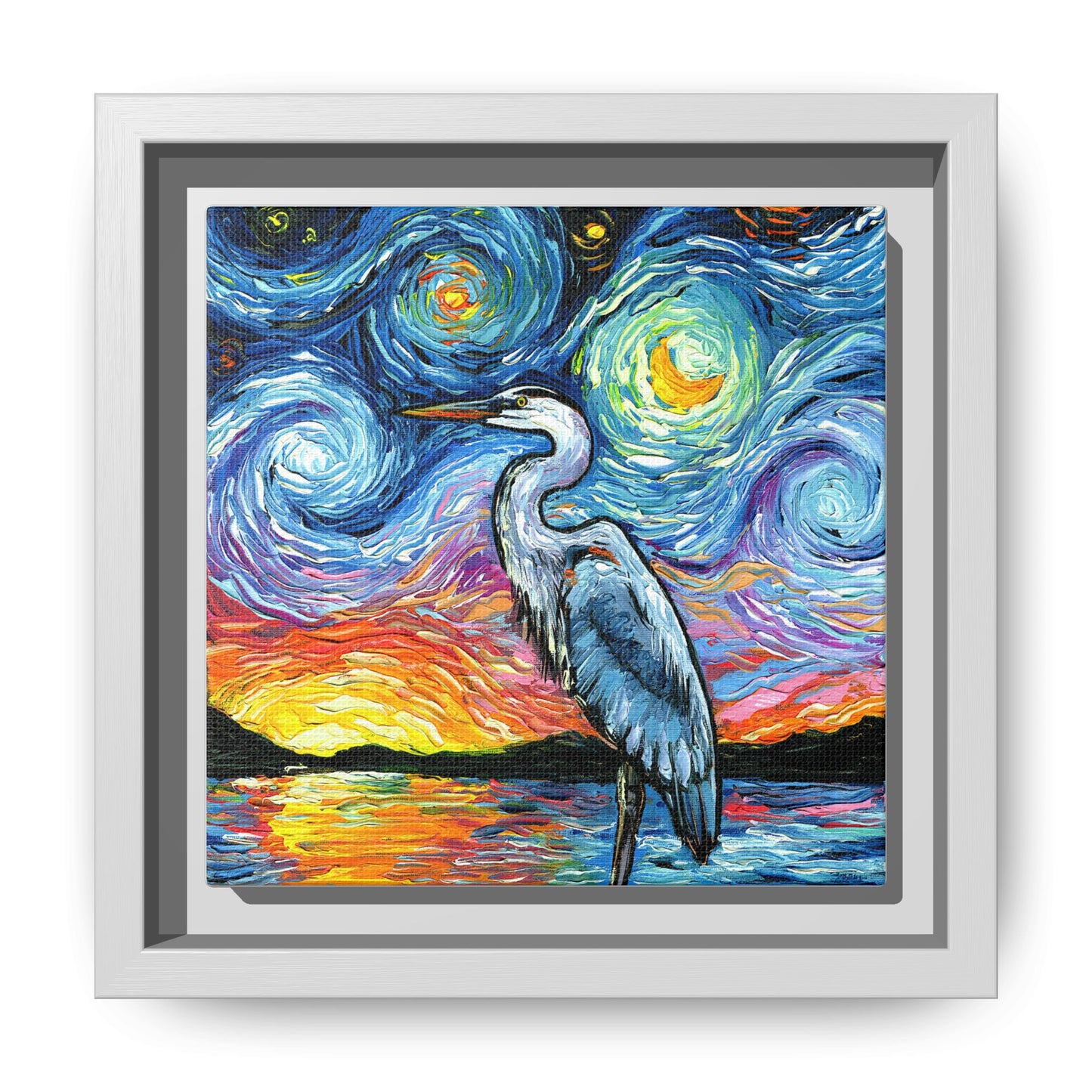 "Blue Heron" Framed Canvas Wall Art