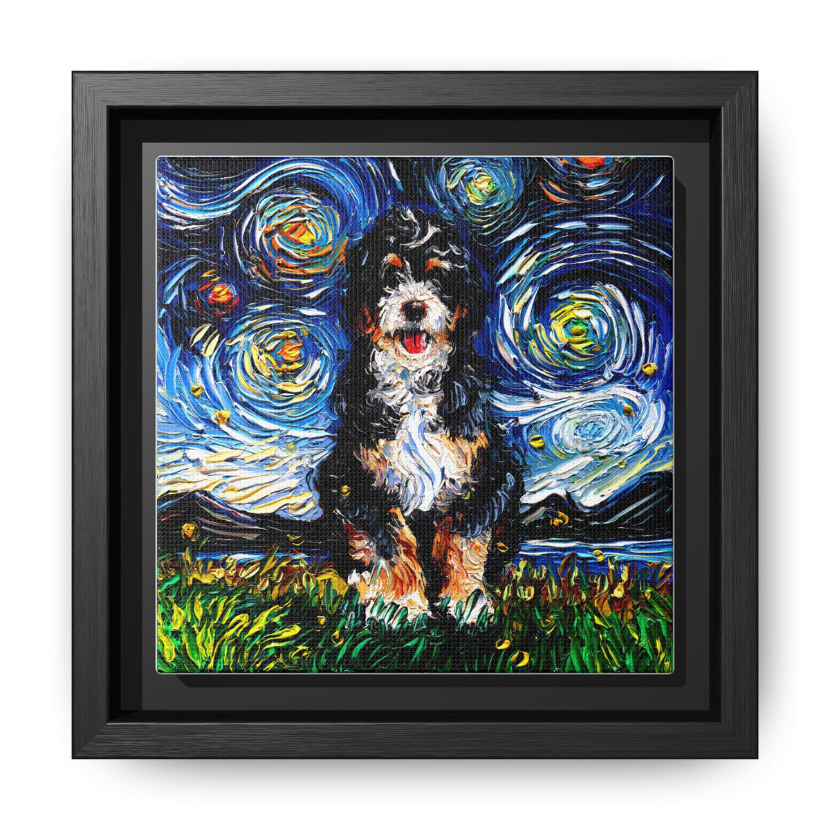 "Bernedoodle Night" Framed Canvas Wall Art
