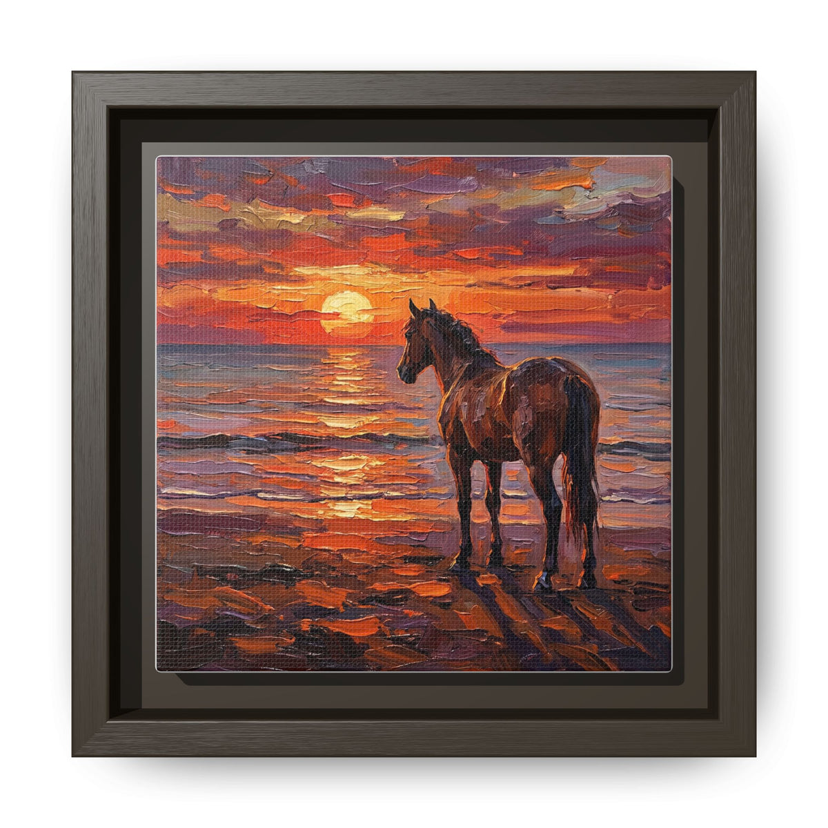 "Beach Sunset - Chocolate Mare" Framed Canvas Wall Art