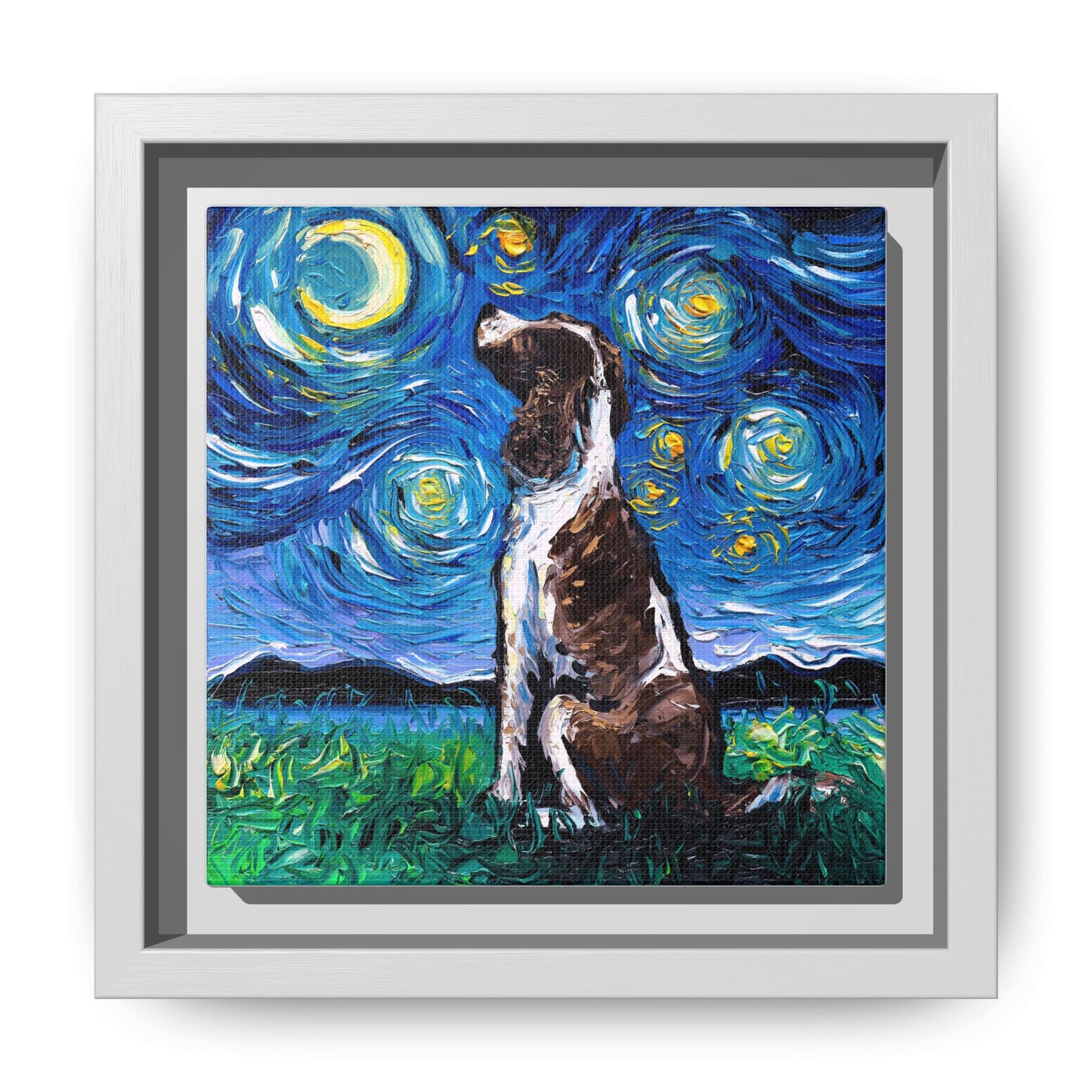 "English Springer Spaniel Night" Framed Canvas Wall Art