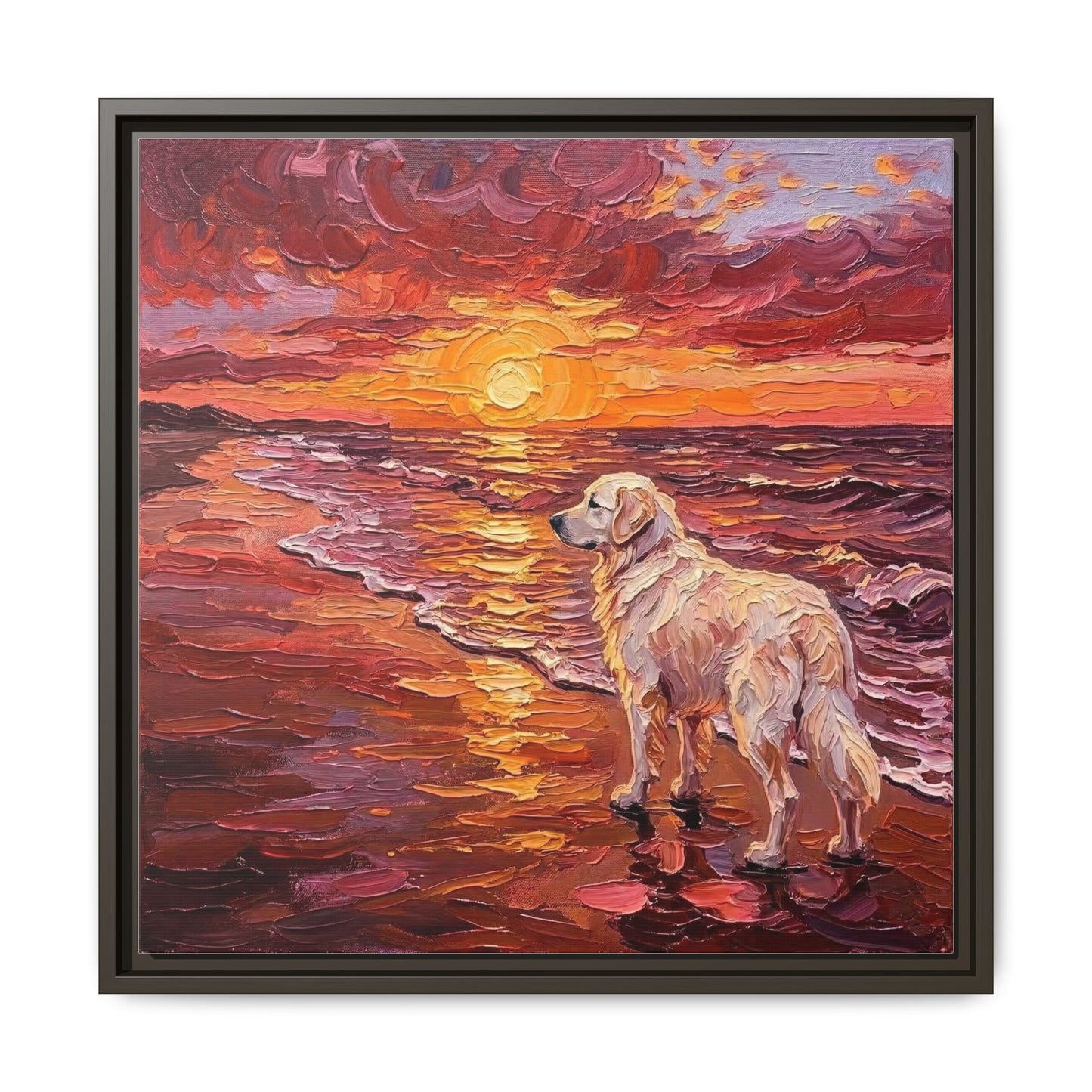 "Beach Day - Great Pyrenees" Framed Canvas Wall Art