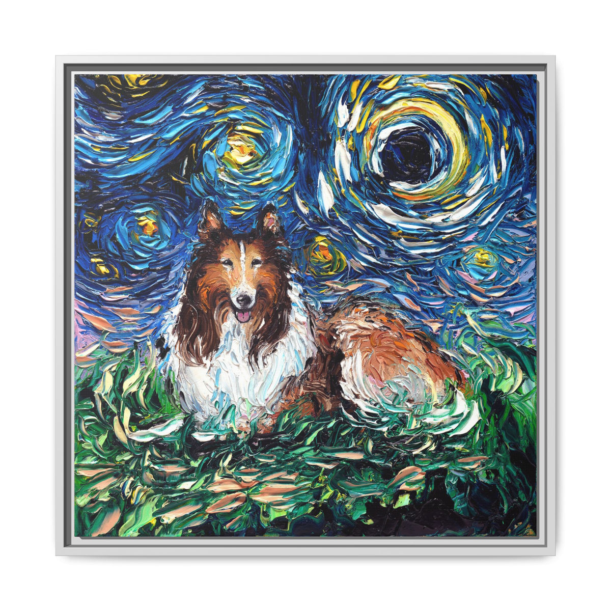 "Collie Night" Framed Canvas Wall Art