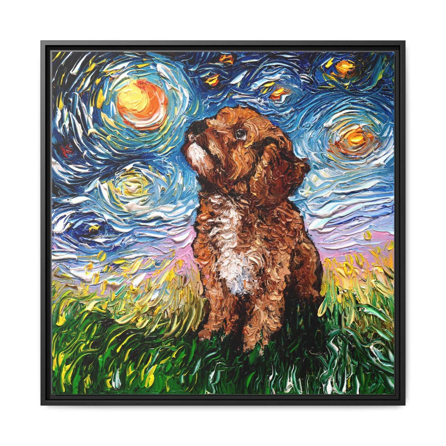 "Cavapoo Night" Framed Canvas Wall Art