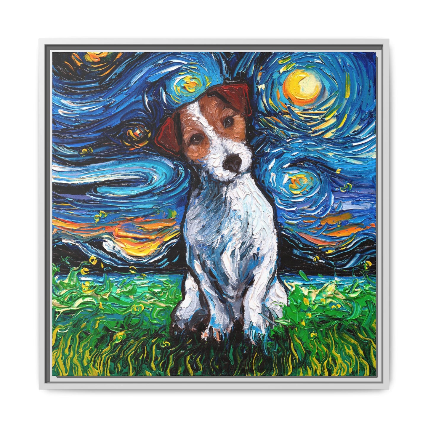 "Jack Russell Night" Framed Canvas Wall Art