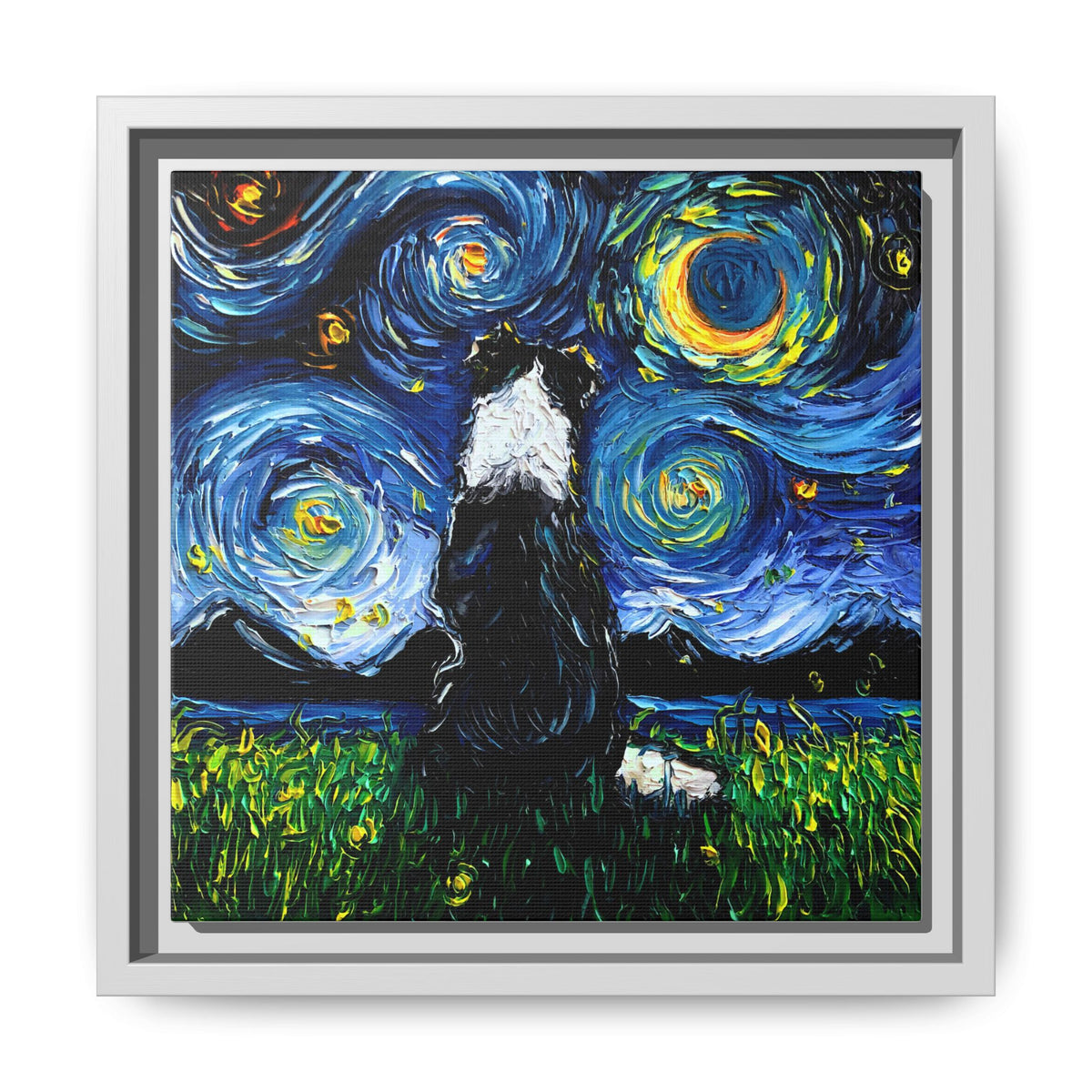 "Border Collie Night 2" Framed Canvas Wall Art