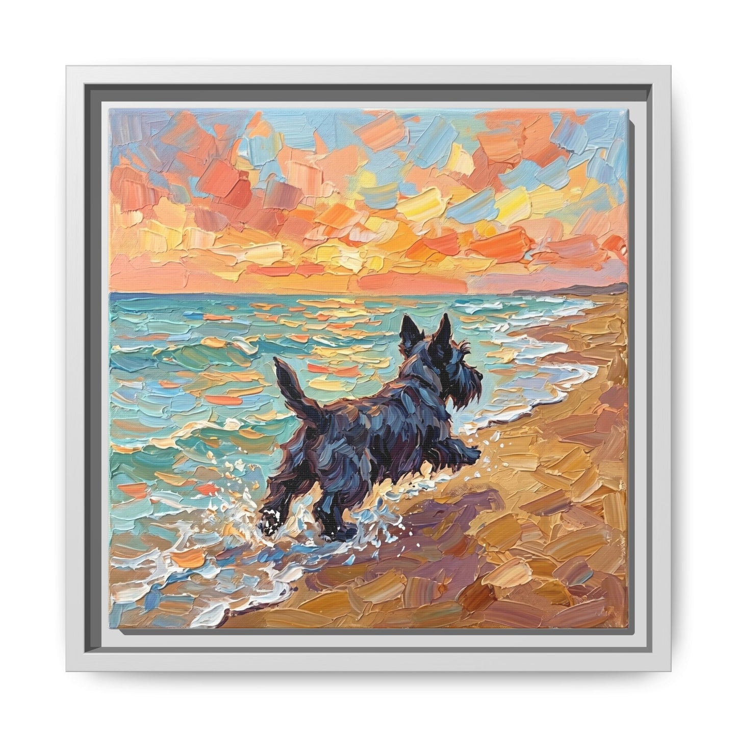 "Beach Day - Scottie" Framed Canvas Wall Art