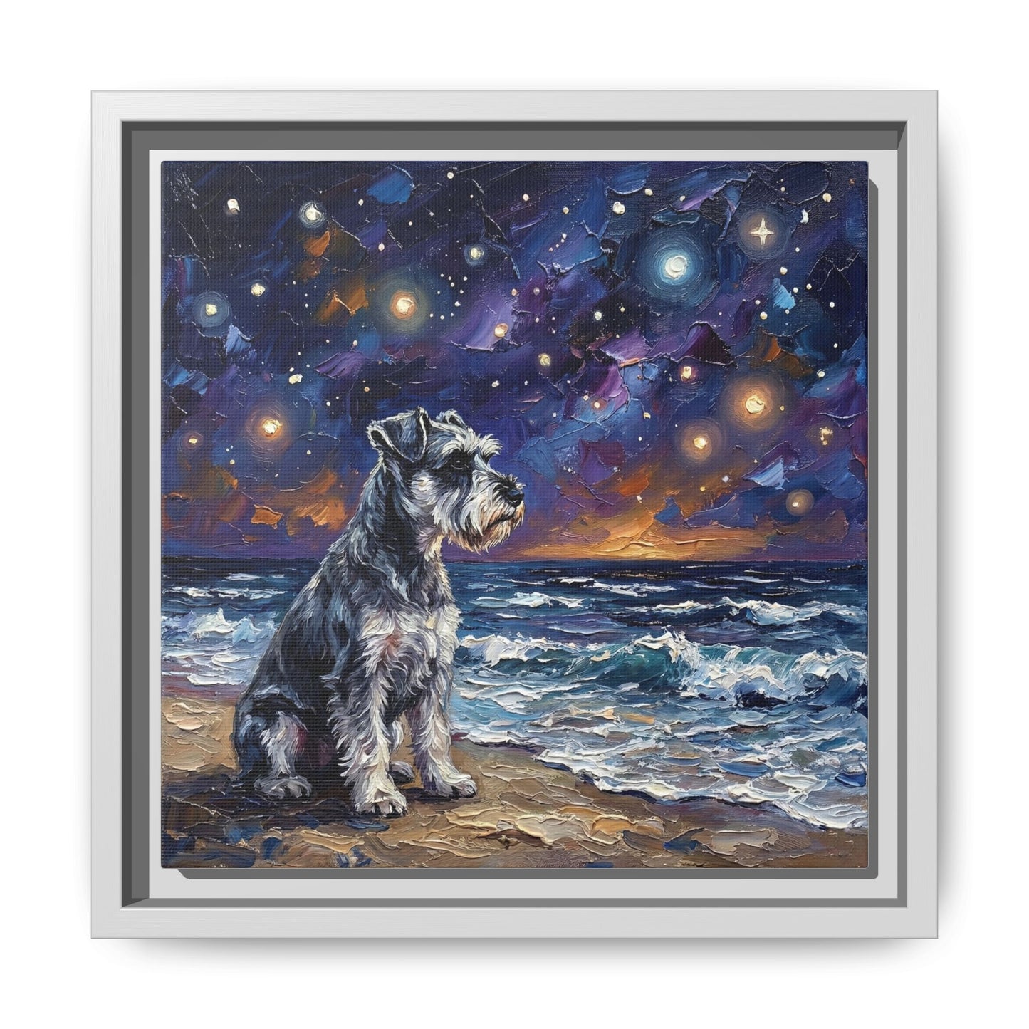 "Beach Nights - Schnauzer" Framed Canvas Wall Art
