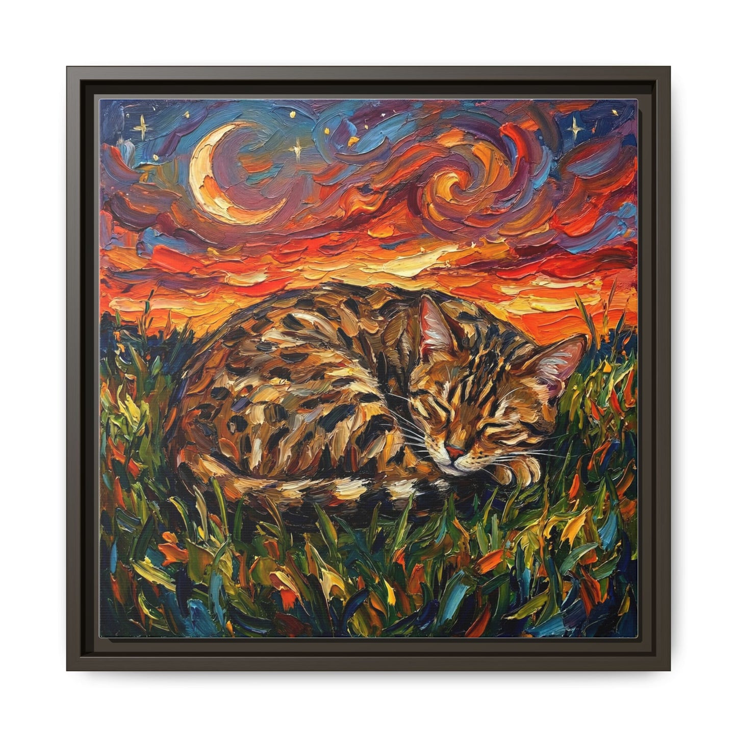 "Sleepy Egyptian Mau Night" Framed Canvas Wall Art