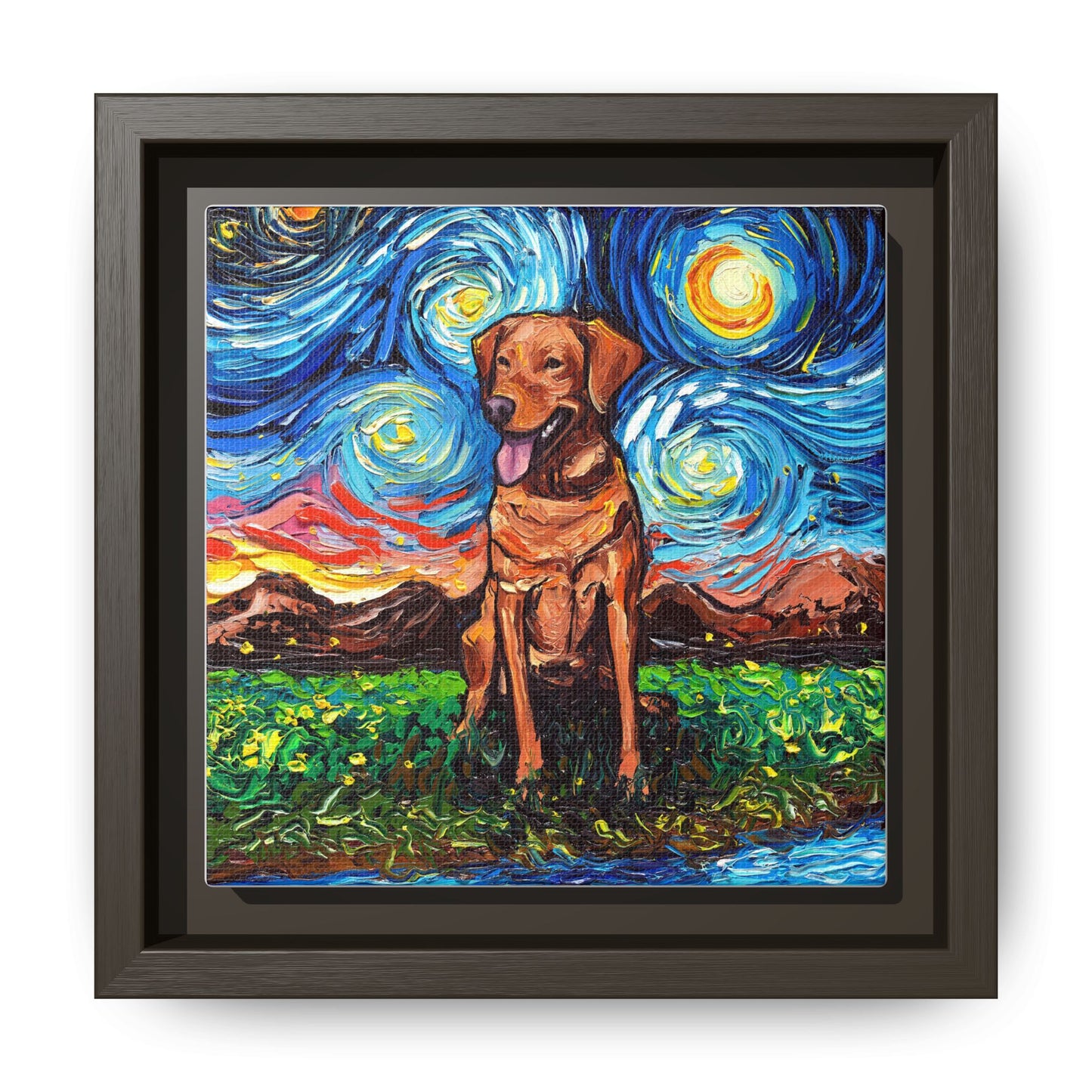 "Fox Red Labrador Night" Framed Canvas Wall Art