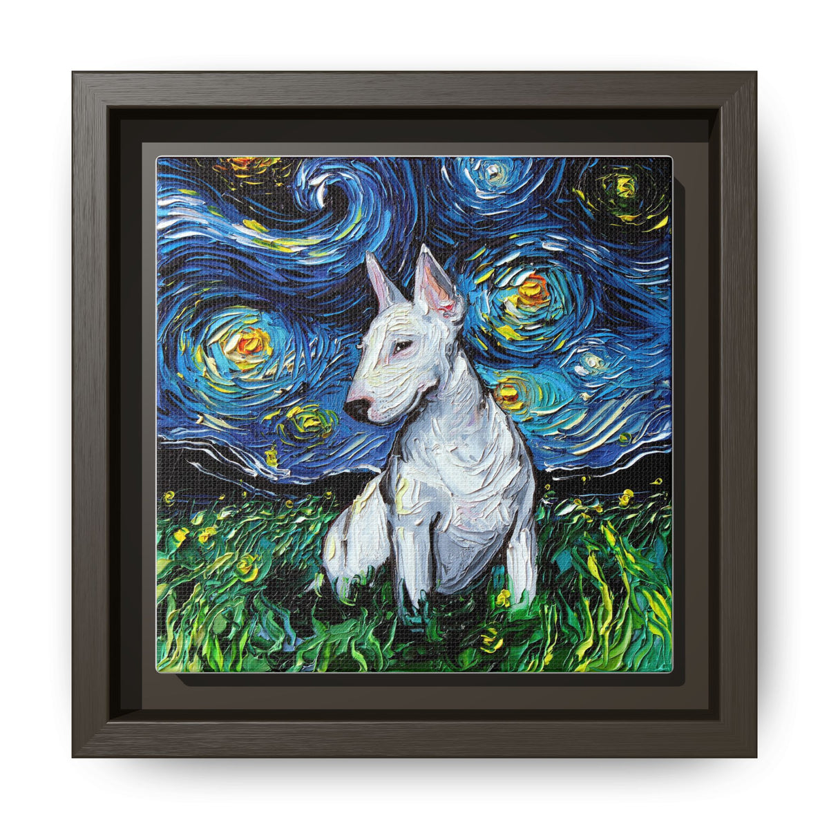 "Bull Terrier Night" Framed Canvas Wall Art