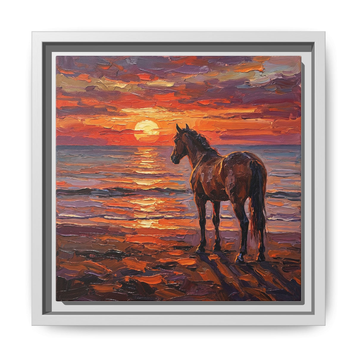 "Beach Sunset - Chocolate Mare" Framed Canvas Wall Art